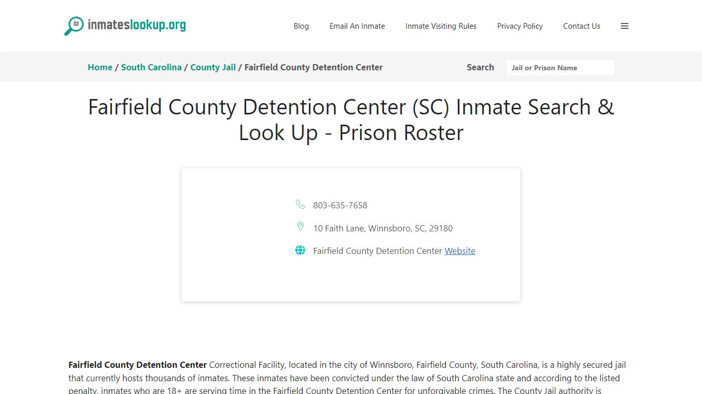 Fairfield County Detention Center (SC) Inmate Search & Look Up - Prison ...