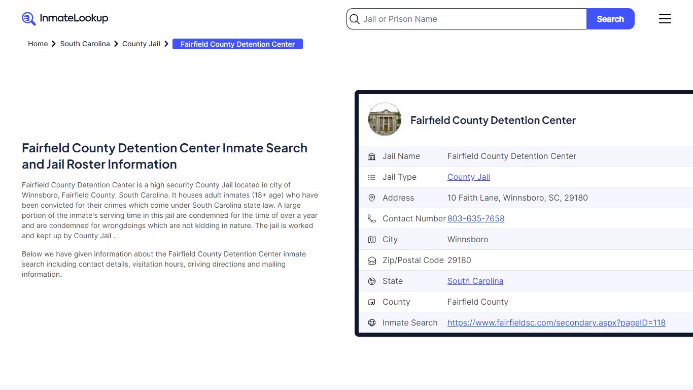 Fairfield County Detention Center Inmate Search, Jail Roster, Bookings ...